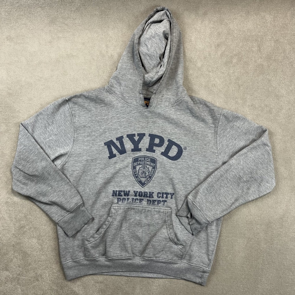 NYPD Hoodie Mens Gray Pullover NYC Police Dept Graphic Sweatshirt Streetwear
